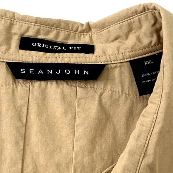 Sean John Shirt Mens size XXL Original Fit Button Front Short Sleeved KhakiBeige - Picture 7 of 10